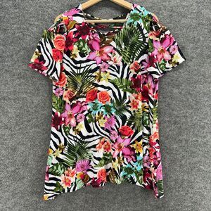 Anthony Richards T-Shirt Women XL Black Floral Crew Neck Short Sleeve Casual